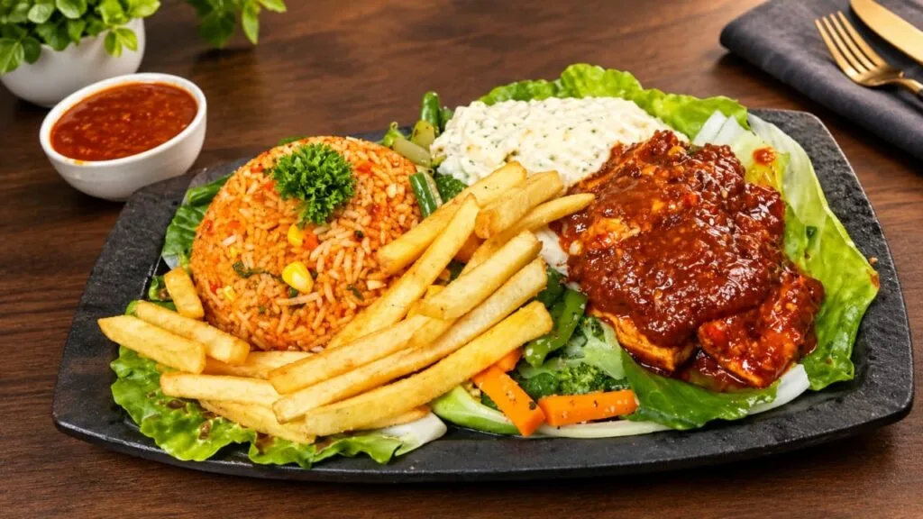 Karma sizzling platter with rice, fries and grilled food at Karma Sheesha & Restaurant Chembur